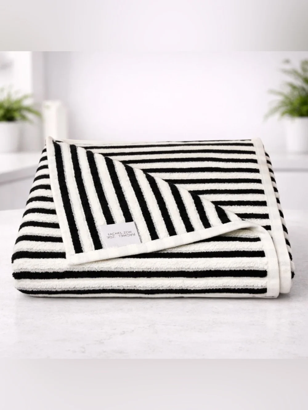 Rachel Zoe Black & Ivory Stripe Ribbed 8-Piece Towel Set NWT Cotton Hotel Luxury